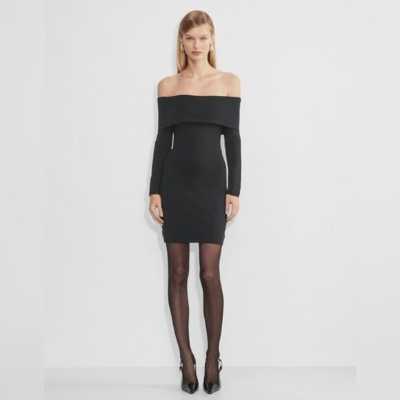 Aritzia WILFRED WOOL Knit Off Shoulder Sweater Dress stretch Burt Red XS Italy - Picture 1 of 8